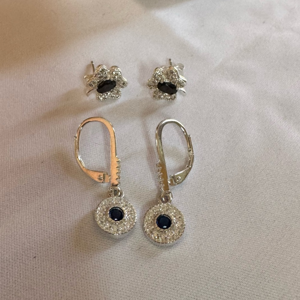 2 pairs 925 Sterling Silver with CZ stones.